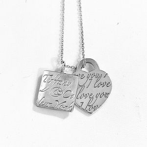 Tiffany & Co 925 Cursive Script New York Square & Heart Pendant Necklace